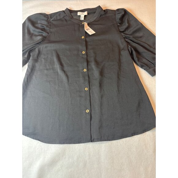 Halston Womens Black Button-Up Blouse L - - Picture 2 of 15